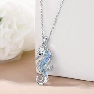 Cute Colorful Rhinestone Seahorse Women's Fashion Pendant Silverplated Necklace